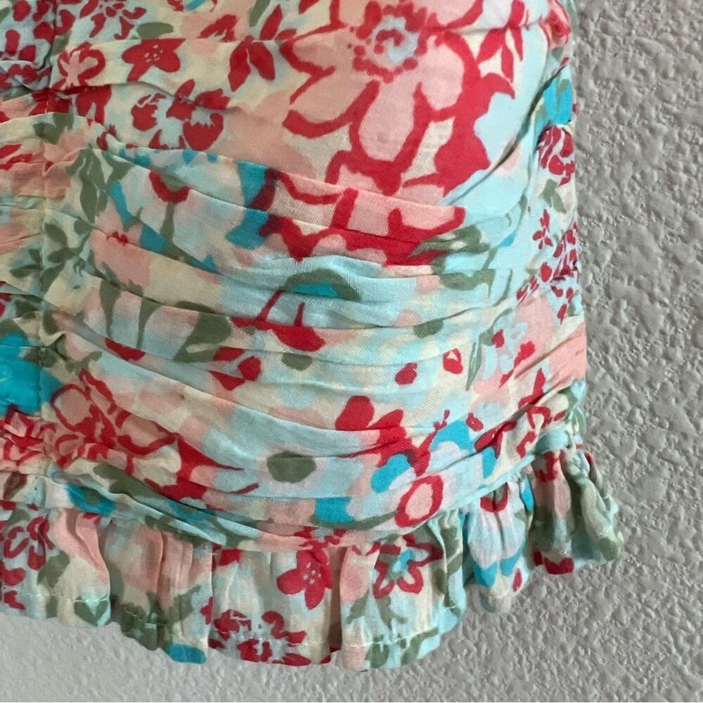 American Eagle Abstract Floral Halter Ruffle Ruched Back Smocked Small - Picture 4 of 8